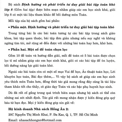 Định Hướng Và Phát Triển Tư Duy Giải Bài Tập Toán Khó Lớp 8 - Tập 2 (Dùng Chung Cho Các Bộ SGK Hiện Hành) _HA