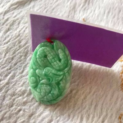 MẶT DÂY CHUYỀN HÌNH RỒNG OVAL LƯỢN  ĐÁ CẨM THẠCH XANH TƯƠI NHẸ TỰ NHIÊN  SIZE NHỎ NỮ CAO 34MM NGANG 23MM SÂU 3MM