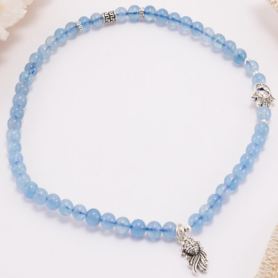 Vòng 2 Line Hải Lam Ngọc Phối Charm Cá Bạc 6mm Ngọc Quý 