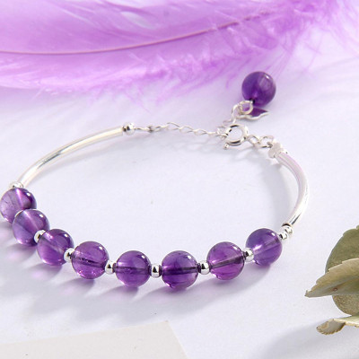 Vòng tay đá thạch anh tím phối charm ống bạc mệnh hỏa, thổ - Ngọc Quý Gemstones