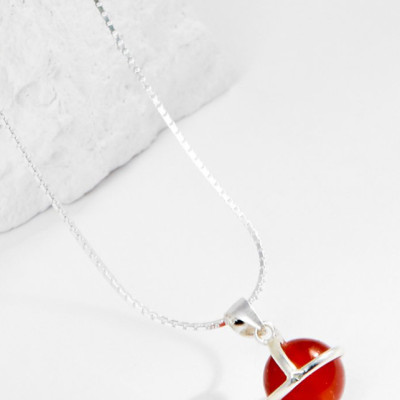 Mặt Dây Chuyền Phong Thủy Đá Mã Não Đỏ 1 Hạt Tặng Dây Chuyền Bạc (8mm) Mệnh Hỏa, Thổ Ngọc Quý Gemstones