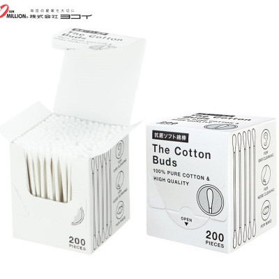 Hộp 200 chiếc tăm bông cao cấp Nhật Bản Sanritsu 100% Bông gòn tự nhiên siêu mềm kháng khuẩn an toàn cho người sử dụng