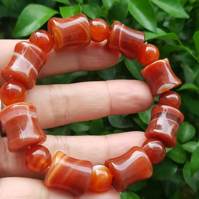 Vòng tay đá mã não đỏ kiểu Vòng hạt thống 14mm hạt tròn nhỏ Nam Nữ mệnh hoả mệnh thổ đeo ạ