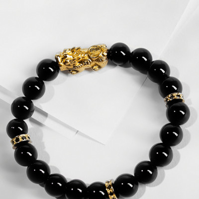 Vòng tay đá thiên thạch charm tỳ hưu bọc vàng 24k Ngọc Quý Gemstones