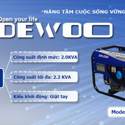 MÁY PHÁT ĐIỆN GIA ĐÌNH 100% DÂY ĐỒNG  DEWOO DW-2200 (2-2.2KW) - HÀNG CHÍNH HÃNG