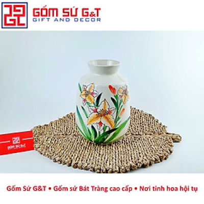 Lọ hoa dáng phích vai vuông vẽ hoa loa kèn Gốm Sứ G&T