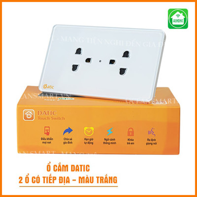 Ổ Cắm Mặt Kính Có Tiếp Địa Hunonic Datic, Ổ Cắm 3 Chấu 2 Ổ - DTLSK02
