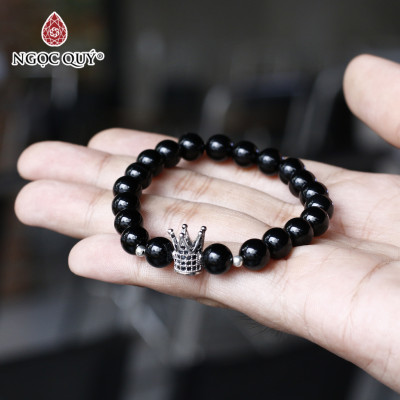 Vòng tay đá obsidian phối charm vương miệng size hạt 8mm mệnh thủy, mộc - Ngọc Quý Gemstones