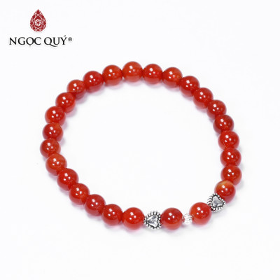 Vòng tay đá mã não đỏ phối charm trái tim size hạt 6mm mệnh hỏa thổ - Ngọc Qúy Gemstones
