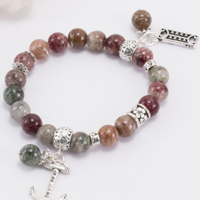 Vòng Đá Thạch Anh Ưu Linh Đa Sắc Phối Charm Bạc (9mm) Ngọc Quý Gemstones