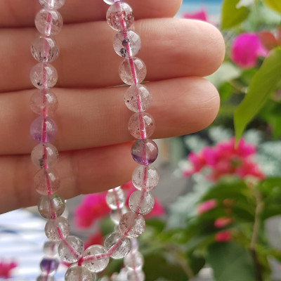 Vòng chuỗi đeo cổ Đá Super Seven tự nhiên kiểu đẹp quá Hạt 6mm lên kiểu đeo rất xinh trẻ xinh đẹp màu tím trắng bóng đẹp sang Nữ đeo may mắn phối đồ lên rất là đẹp ạ