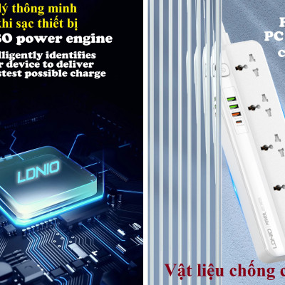 Ổ cắm đa năng 2500W tích hợp sạc nhanh PD20W QC18W LDNIO SC5415 _ hàng chính hãng