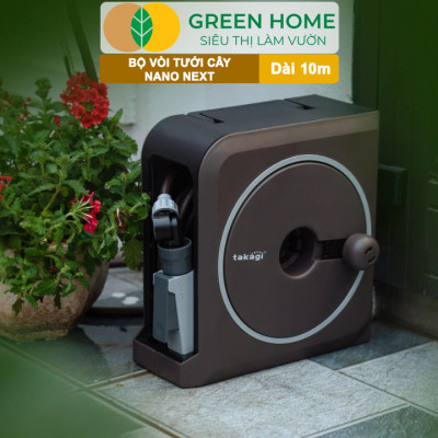 Bộ ống tưới cây Takagi Nano Next GreenHome, Dài 10m, Thiết Kế W-Reel Độc Quyền, Vòi Phun 4 Chế Độ, Gọn Nhẹ
