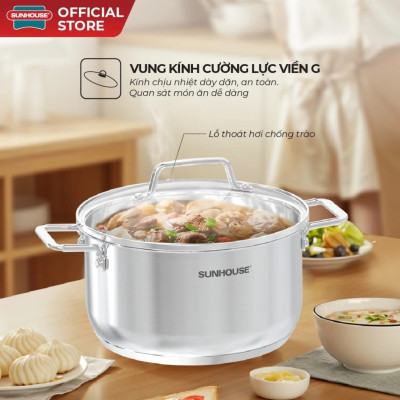 Bộ nồi chống dính đáy từ Sunhouse SHG604E Inox 304 - Bộ 2 nồi size 16/20cm - Công nghệ đáy từ Impact Bonding - Hàng chính hãng