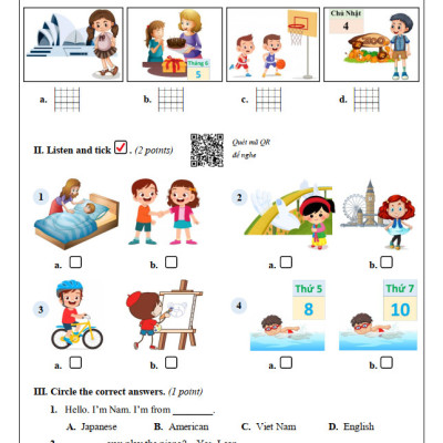 Đề Kiểm Tra Tiếng Anh 4 - Tập 1