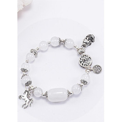 Vòng Tay Phong Thủy Nữ Đá Thạch Anh Ưu Linh Trắng Phối Charm Kỳ Lân Bạc (8mm) Mệnh Kim, Thủy Ngọc Quý Gemstones
