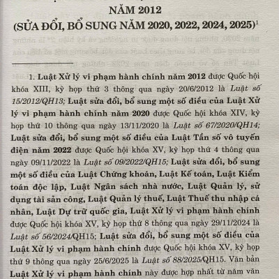 Luật Xử Lý Vi Phạm Hành Chính Năm 2012 ( Sửa Đổi, Bổ Sung Năm 2020, 2022, 2024, 2025)