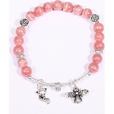 Vòng tay rhodochrosite hồng mix charm ong bạc hạt đá 6.5mm mệnh hoả, thổ - Ngọc Quý Gemstones