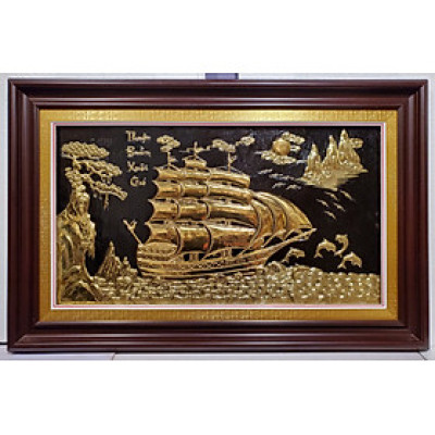 TRANH ĐỒNG MẠ VÀNG 24K - THUẬN BUỒM XUÔI GIÓ ( THUYỀN RA KHƠI)