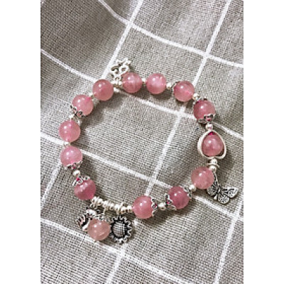 Vòng đá thạch anh hồng brazli phối charm bạc mệnh hỏa, thổ - Ngọc Quý Gemstones