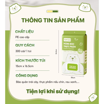 Túi bọc thực phẩm treo tường TOPGIA, chất liệu PE an toàn, chun siêu dai và đàn hồi cao.