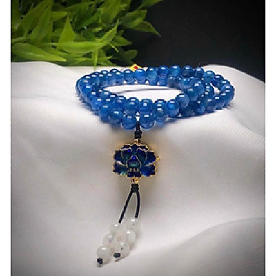 Vòng đeo tay, lắc tay phong thủy chuỗi hạt quấn 3 vòng mix phụ kiện hoa sen đá Sapphire nước ( Kyanite )