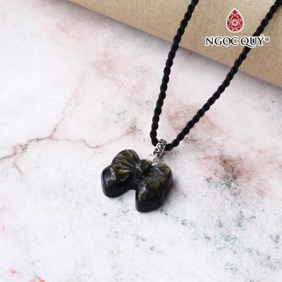 Mặt dây chuyền chiếc nơ đá obsidian hợp mệnh thủy, mộc - Ngọc Quý Gemstones