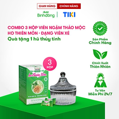 Combo 3 hộp Viên ngậm thảo mộc ho Thiên Môn Dược Bình Đông dạng viên xé Hỗ trợ giảm ho, đau rát họng - Quà tặng 1 hũ thủy tinh