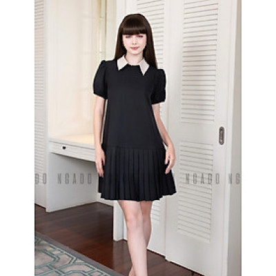 Đầm đen cổ phối kem NGADO , đầm suông , đầm kiểu nữ
