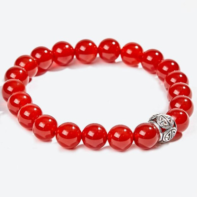 Vòng Đá mã não đỏ Đỏ Thiên Nhiên Phối Charm  bạc (8mm) Ngọc Quý Gemstones