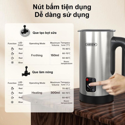 Máy tạo bọt sữa Nóng và Lạnh 4 trong 1 thương hiệu Mỹ HiBREW M3A - Hàng nhập khẩu