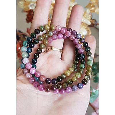 Vòng tay Tourmaline dưa hấu quấn 3 vòng 5.5ly chất đá bao đẹp