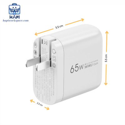 Củ sạc nhanh GaN hàng chính hãng WiWU ARK 65W (2C1A) Wi-U024: Chân gập US, sạc laptop, điện thoại