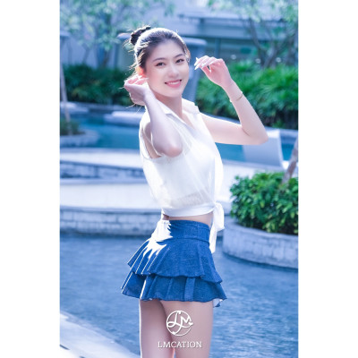Combo bộ đôi áo lưới - áo ngực đa năng LMcation Elisa Bella trắng & Quần váy đa năng Gym-to-swim LMcation Jean