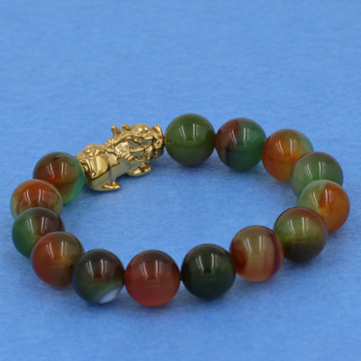 Chuỗi đeo tay thạch anh xanh nâu 12 ly - cẩn Tỳ Hưu inox vàng VTAXNTHV12 - hợp mệnh Mộc, mệnh Hỏa