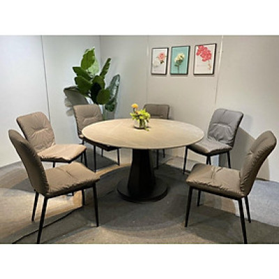 Bộ bàn ăn tròn xoay hình chữ nhật mặt đá phiến ceramic kết hợp ghế Valley