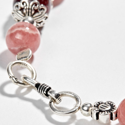 Vòng Thạch Anh Dâu Phối Garnet & Charm Dream Catcher Bạc (6mm) Ngọc Quý Gemstones