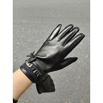 Găng tay nữ da cừu BHY8738 Bao tay nữ, lót lông siêu ấm, cám ứng điện thoại