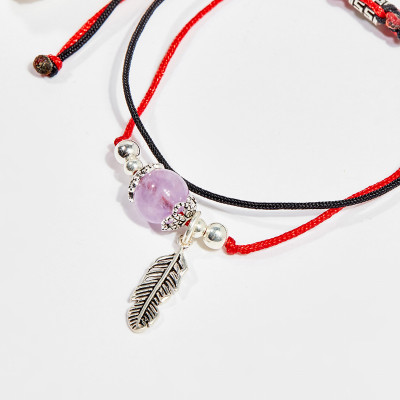 Vòng tay thắt dây đỏ đá thạch anh tím mệnh hỏa , thổ - Ngọc Quý Gemstones