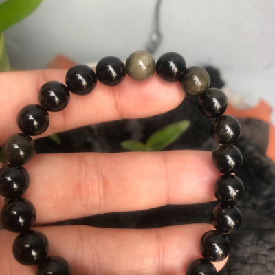 VÒNG ĐÁ MẮT MÈO OBSIDEN 8LY NỮ MỆNH THUỶ ĐÁ TỰ NHIÊN