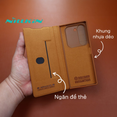 Case bao da chống sốc cho Samsung Galaxy Z Fold 6 trang bị nắp bảo vệ Camera và ngăn đựng S-Pen và khe nhét thẻ card hiệu Nillkin Qin Pro (chất liệu da cao cấp, thiết kế thời trang cá tính) - Hàng nhập khẩu