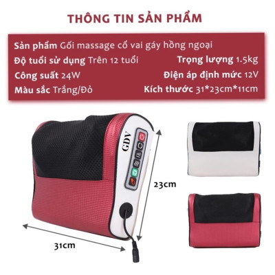 Gối Massage Cổ Vai Gáy 6 Chức Năng GDV - Màu Ngẫu Nhiên - Hàng Chính Hãng