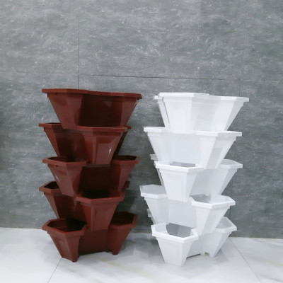 Combo 2 tháp trồng rau hữu cơ 5 tầng(1 tháp màu nâu + 1 tháp màu trắng)- hiệu quả- an toàn- tiết kiệm không gian