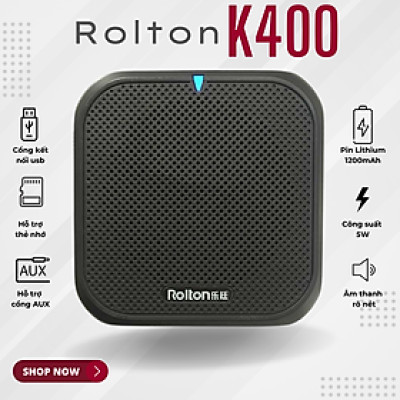 Loa trợ giảng ROLTON K400 – Công suất 5W, Kết nối đa dạng USB Thẻ nhớ Micro SD AUX In, Pin Lithium 1200mAh 10-15 tiếng sử dụng, Âm thanh sống động, Nhỏ gọn tiện lợi, Mic đeo tai rõ nét, Giải pháp cho giảng dạy, hướng dẫn viên, bán hàng - Hàng nhập khẩu