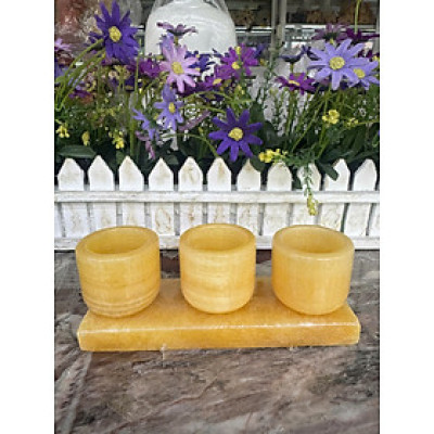 Bộ 3 ly nước, chung nước thờ cúng đá ngọc