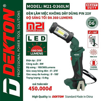 Đèn làm việc không dây dùng pin 21V DEKTON M21 - D360LM -HÀNG CHÍNH HÃNG