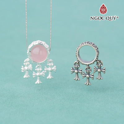 Charm bạc tròn lồng hạt có Thập giá treo - Ngọc Quý Gemstones