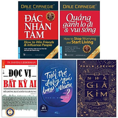 Sách - Combo: Đắc nhân tâm + Quẳng gánh lo đi và vui sống + Đọc vị bất kỳ ai + Nhà giả kim + Tuổi trẻ đáng giá bao nhiêu
