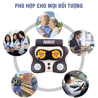Máy (Gối) Massage Đấm Bóp Cổ Vai Gáy Nikio NK-136AC - Con Lăn 3D Xoa Bóp Chuyên Sâu Kết Hợp Hồng Ngoại Trị Liệu Đau Mỏi Cổ, Hỗ Trợ Mát Xa Lưng