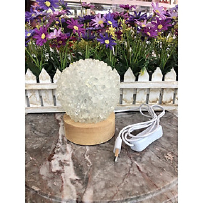 Đèn ngủ đá thạch anh phong thủy kiểu hoa cẩm tú cầu trang trí phòng ngủ, bàn làm việc, bàn học